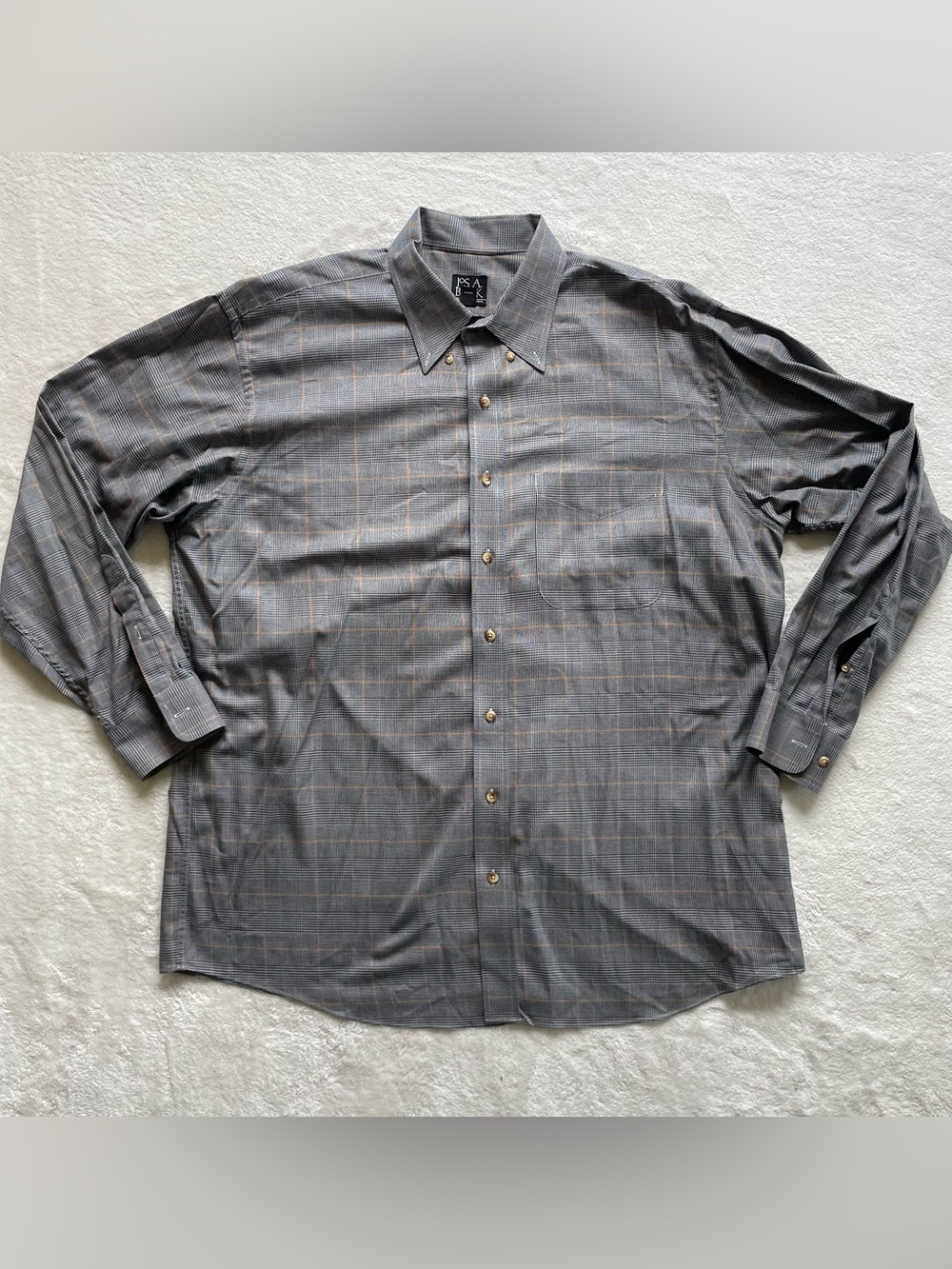 Jos. A. Banks Gray Plaid Button Down Shirt size XL